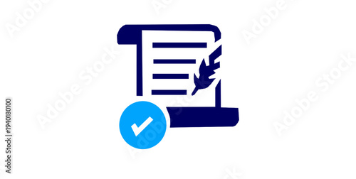 Electronic document signing flat icons set. laptop screen document, feather quill pen, verification badge, digital approval, online contract signing, business documentation