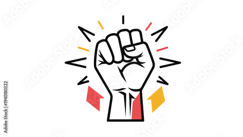 Powerful illustration of a clenched fist raised in the air, a symbol of strength, unity, and social protest.