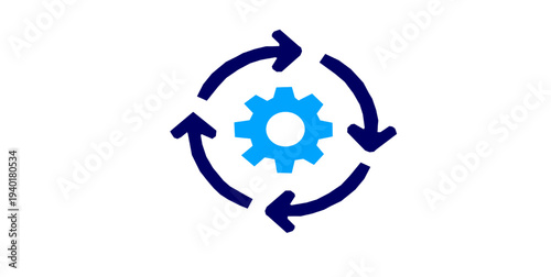 DevOps automation workflow flat icons set. system integration, circular arrows, gear mechanism, continuous process, digital workflow, technology operations, productivity tools