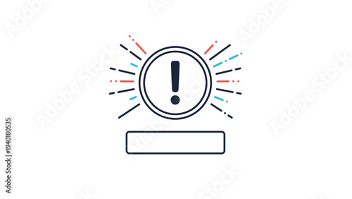 Bold exclamation mark inside a circle with colorful radiating lines used as a warning or urgent alert symbol.