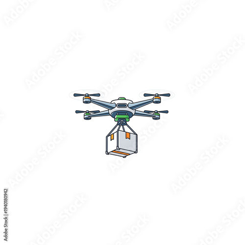 A detailed illustration of a drone with a camera attached underneath