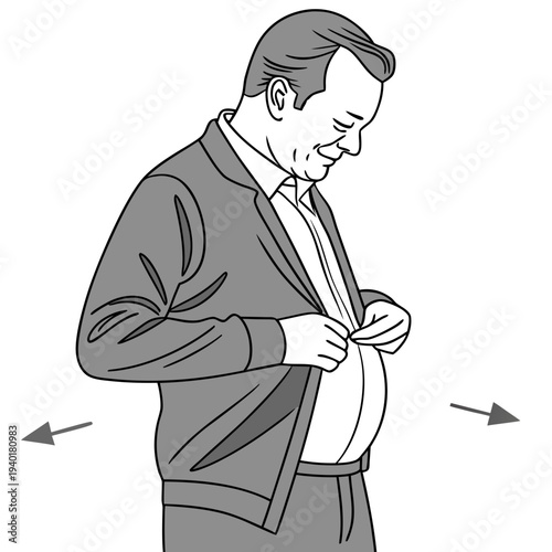 Man struggling to button his shirt indicating weight gain.
