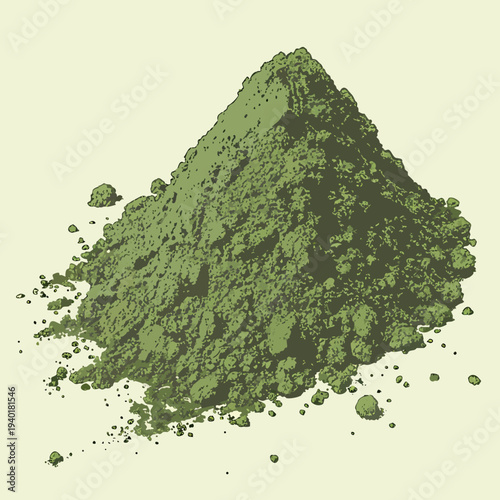 Pile of vibrant green matcha tea powder for healthy drinks.