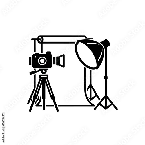 Professional Photography Studio Setup with Camera and Lighting Equipment