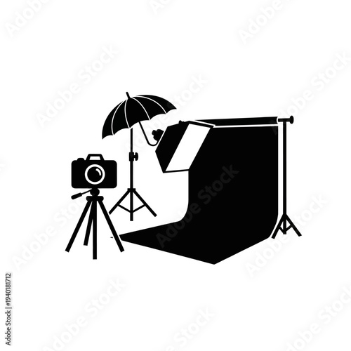 Professional Photography Studio Setup with Lighting and Backdrop Equipment