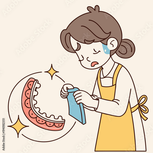 Woman cleaning dirty intestine illustration.