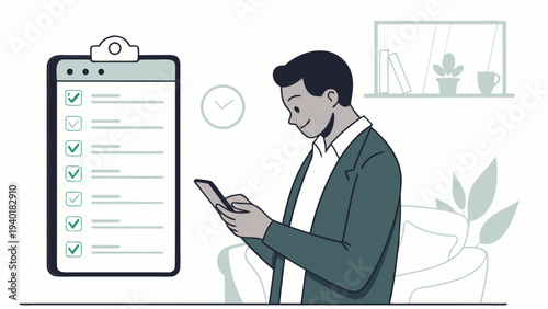 Man checking a todo list on his phone.