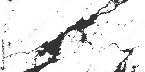 Dramatic black ink and paint splashes create a dynamic abstract composition of fluid dark textures scattered across a stark white background