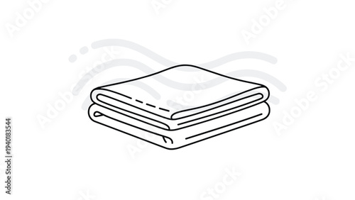 Neat stack of folded white towels or linens with abstract wavy lines representing extreme freshness and cleanliness.