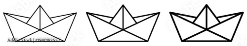 Paper boat line icon set