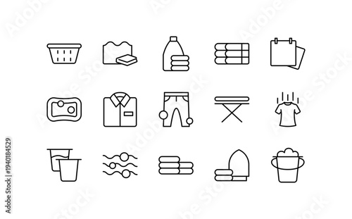 Laundry line icon set. Vector editable icons
