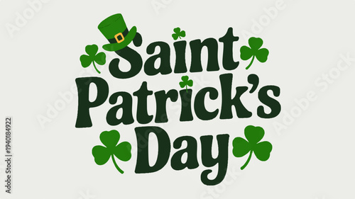 Saint patrick's day celebration text with shamrocks and hat on green background