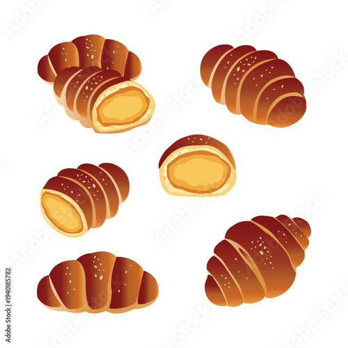 Set of Korean Salt Bread Vector Illustration