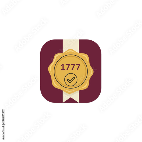 Seal icon with 1777 date and checkmark on maroon background