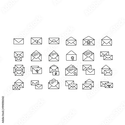 Collection of various black envelope and mailbox icons