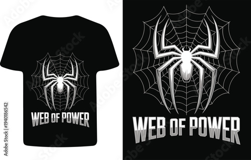 Black t shirt mockup featuring a spiderweb graphic and text design