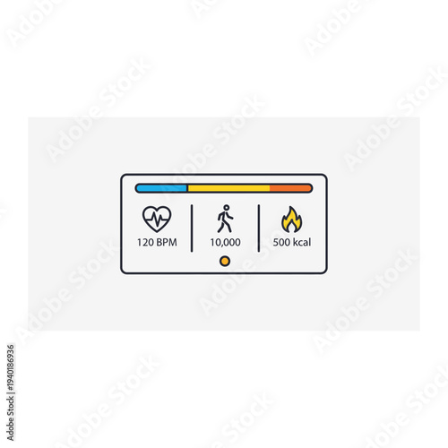 A small rectangular graphic with three icons and a colorful horizontal bar