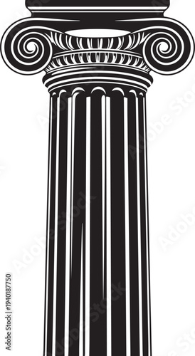 Ionic column capital and shaft black and white architecture