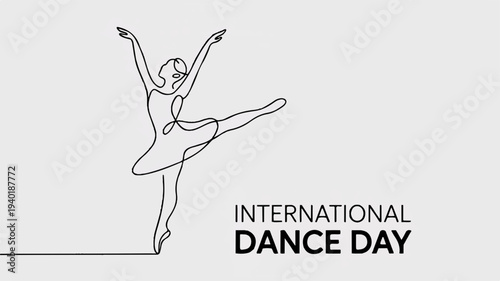 Ballet dancer in dynamic pose celebrating international dance day with elegant line art on gray background