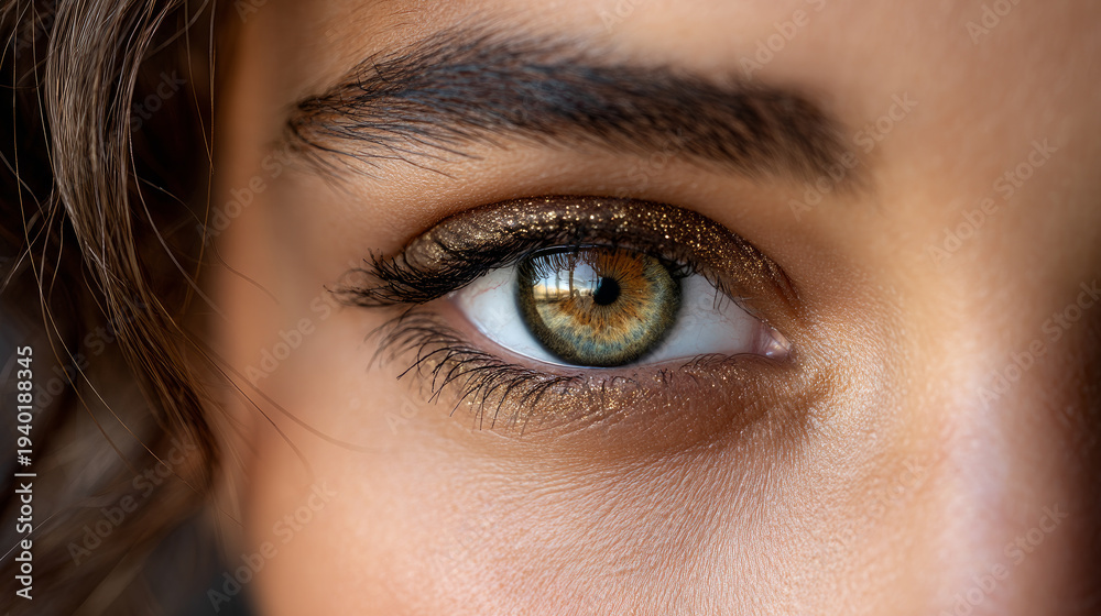 Fototapeta premium Beautiful, unusual, bright eye close-up with details of light blue iris. Ophthalmologist, buying glasses and optics, advertising vision