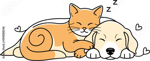Sleeping cat and dog