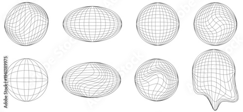 Retrofuturistic set of cyberpunk planet shapes