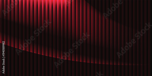 Futuristic dynamic wave red gradient smooth fluted vertical lines on dark background. Fractal ribbed glass pattern. Perfect for tech branding, poster, product presentation