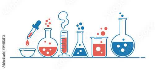 Colourful Chemical Flasks Doodle Vector Illustration Featuring Laboratory Glassware for Science, Education and Experiment Concepts