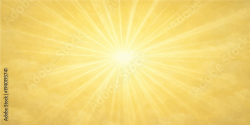 Vintage grunge sunburst background with bright orange and yellow sun rays creates a warm summer sunrise illustration featuring a glowing sunlight flare and star burst vector design for a sunny wallpap