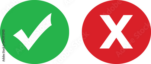 Green checkmark and red cross symbols on white background for approval and rejection