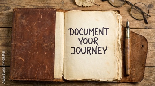 Open Leather Journal With 'Document Your Journey' Text