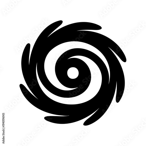 stylized black and white image of a hurricane symbol swirling inward