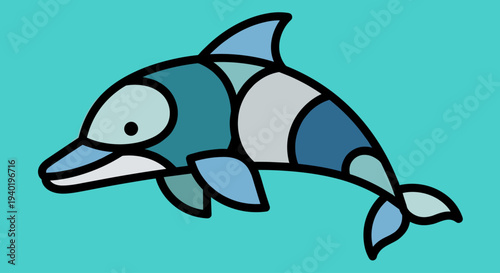 Simple Cartoon Dolphin Illustration Side View.