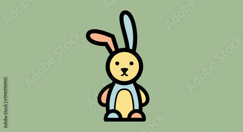Cute Cartoon Rabbit Illustration with Overalls.