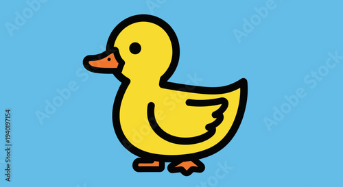 Yellow Cartoon Duck Illustration Simple Design.