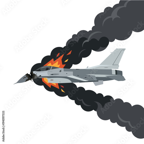vector flat a fighter jet on fire after being hit by a missile 001