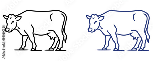 Dairy Cow Icon with Farm Animal and Livestock Outline Symbols Vector Illustration.