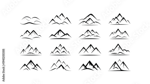 Collection of Stylized Mountain Range Illustrations.