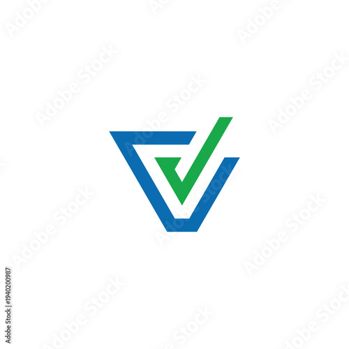Abstract Geometric V-Shape with Integrated Checkmark Symbol for Verification and Approval