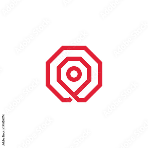 Red Geometric Octagon Logo with concentric circles and a pointer