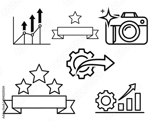Collection of business and rating icons in line style