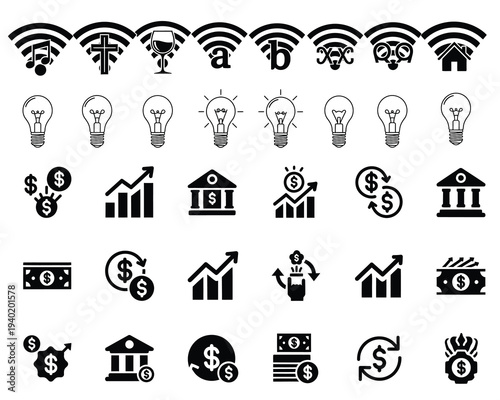 Financial and wireless connectivity icons