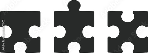 Set of 3 black puzzle pieces vector
