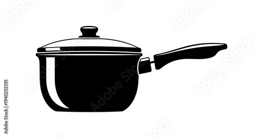 Black silhouette of a saucepan with lid and handle on white background cooking utensil