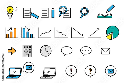 ビジネスアイコンのシンプルでかわいいイラスト素材セット