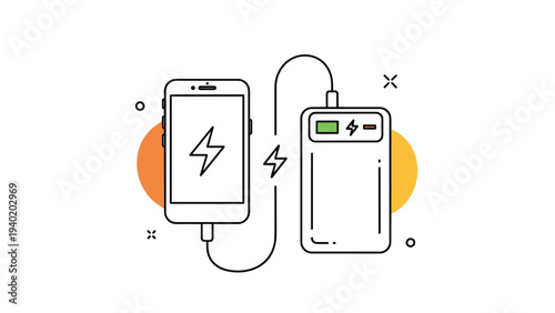 Smartphone charges from a portable power bank, illustrating the convenience of mobile device charging and on-the-go power solutions.