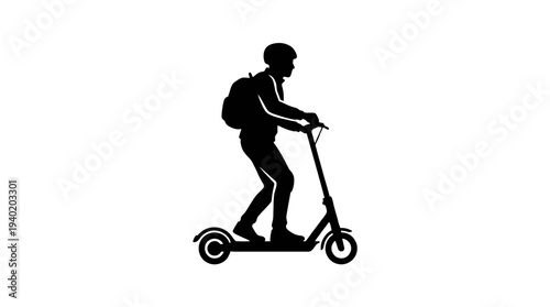 Man riding electric scooter with backpack in urban setting