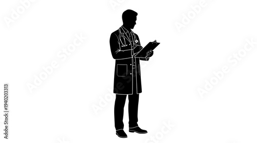 Doctor reviewing patient information on clipboard