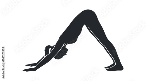 Woman in downward facing dog yoga pose with leggings