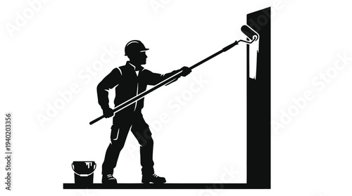 Painter applying paint to wall with roller